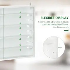 HOMCOM 5-Tier Wall Display Shelf Unit Cabinet w/ 4 Adjustable Shelves Glass Doors Home Office Ornaments 60x80cm White - 4