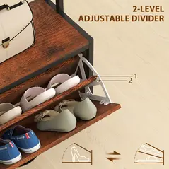 HOMCOM 5-In-1 Industrial-Style Hallway Tree - Brown/Black - 6