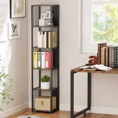 HOMCOM 5-Tier Bookshelf with Steel Frame - Grey - 2