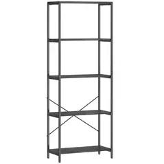 HOMCOM 5-Tier Bookshelf, Industrial Bookcase with Metal Frame - Dark Grey and Black - 1