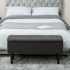 HOMCOM 57L Teddy Fleece Storage Ottoman - Dark Grey - 8