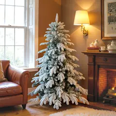 HOMCOM 5ft Super Flocked Christmas Tree - Green/White - 2