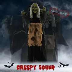 HOMCOM 5'2" Hunchback Witch Halloween Animatronic, with Glowing Eyes - 4