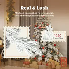 HOMCOM 5ft Super Flocked Christmas Tree - Green/White - 5