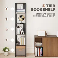 HOMCOM 5-Tier Bookshelf with Steel Frame - Grey - 4