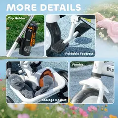 HOMCOM 6 in 1 Tricycle for Kids with 5-point harness straps, Removable Canopy, White - 8