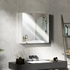 HOMCOM 60 x 15 cm Double Door Bathroom Mirror Cabinet - White - 2