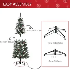 HOMCOM 5FT Artificial Christmas Tree Xmas Pencil Tree with Red Berries and Pinecones Holiday Home Indoor Decoration with Foldable Feet, Green - 6