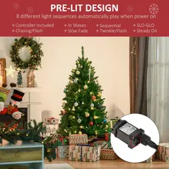 HOMCOM 5FT Christmas Tree Warm White LED Light Holiday Home Decoration, Green - 5