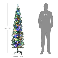 HOMCOM 6' Artificial Prelit Christmas Trees Holiday Décor with Colourful LED Lights, Pencil Shape, Steel Base - 3