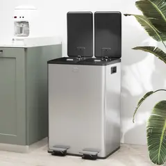 HOMCOM 56L Dual Compartment Stainless Steel Bin, with Deodoriser Holders - Silver Tone - 9