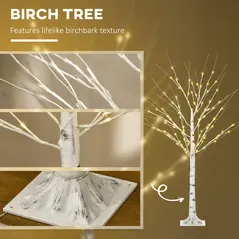 HOMCOM 5ft Artificial White Birch Tree Light with Warm White Pre-Lit LED Light for Indoor and Covered Outdoor Use - 5