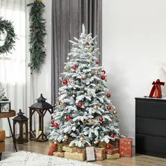 HOMCOM 6 ft Artificial Flocked Christmas Tree with 1182 Branches, Hinged Xmas Tree with Foldable Metal Stand, Easy Assembly for Home Office Decor - 2