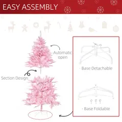 HOMCOM 5FT Artificial Christmas Tree Holiday Xmas Holiday Tree Decoration with Automatic Open for Home Party, Pink - 6