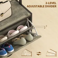 HOMCOM 5-In-1 Industrial-Style Hallway Tree - Grey/Black - 6