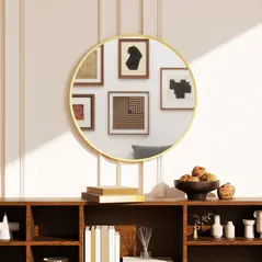 HOMCOM 61cm Decorative Wall Mirror for Bedroom Living Room, Modern Round Bathroom Mirror for Home Decor, Gold Tone - 2