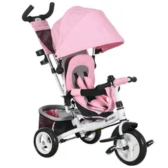 HOMCOM 6 in 1 Kids Trike with Parent Handle, Canopy, 5-point Safety Belt, Storage, Footrest, Brake, for 1-5 Years, Pink - 1