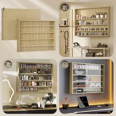 HOMCOM 5-Tier Wall Display Shelf Unit Cabinet w/ 4 Adjustable Shelves Glass Doors Home Office Ornaments 60x80cm Oak - 7