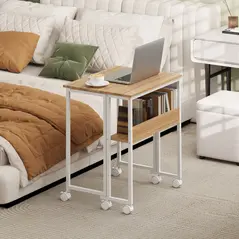 HOMCOM 63 cm Drop Leaf Writing Work Desk - Natural Wood Finish - 8