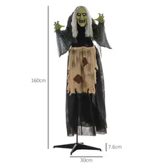 HOMCOM 5'2" Hunchback Witch Halloween Animatronic, with Glowing Eyes - 3