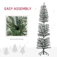 HOMCOM 5ft Artificial Snowy Pencil Christmas Tree - White - 6