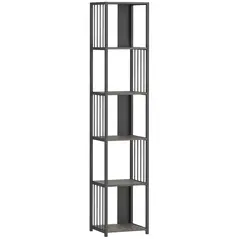HOMCOM 5-Tier Bookshelf with Steel Frame - Grey - 1