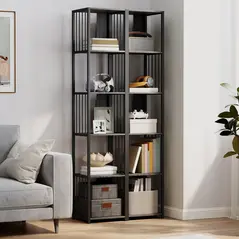 HOMCOM 5-Tier Bookshelf with Steel Frame - Grey - 9