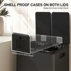 HOMCOM 56L Dual Compartment Stainless Steel Bin, with Deodoriser Holders - Black - 5