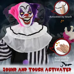 HOMCOM 5'6" Scary Laughing Clown Halloween Animatronic, with Glowing Eyes - 6