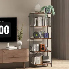 HOMCOM 5-Tier Bookshelf, Industrial Bookcase with Metal Frame - Rustic Brown and Black - 8