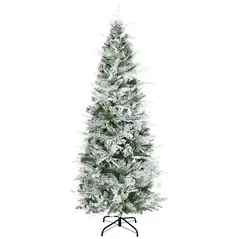 HOMCOM 6 Ft Pencil Snow Flocked Artificial Christmas Tree with Realistic Cypress Branches, Auto Open, Green - 1