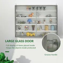 HOMCOM 5-Tier Wall Display Shelf Unit Cabinet w/ 4 Adjustable Shelves Glass Doors Home Office Ornaments 60x80cm Grey Wood Grain - 5