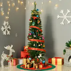 HOMCOM 5ft Unlit Artificial Christmas Tree, Pencil Slim Xmas Tree with Solid Stand and Realistic Branches, Green - 2