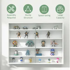 HOMCOM 5-Tier Wall Display Shelf Unit Cabinet w/ 4 Adjustable Shelves Glass Doors Home Office Ornaments 60x80cm White - 6