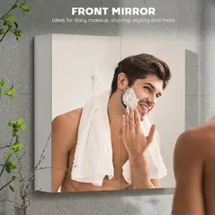 HOMCOM 60 x 15 cm Double Door Bathroom Mirror Cabinet - White - 6