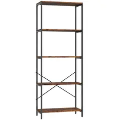 HOMCOM 5-Tier Bookshelf, Industrial Bookcase with Metal Frame - Rustic Brown and Black - 1