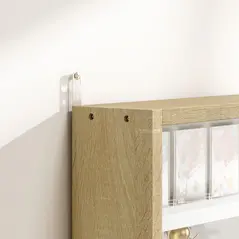 HOMCOM 5-Tier Wall Display Shelf Unit Cabinet w/ 4 Adjustable Shelves Glass Doors Home Office Ornaments 60x80cm Natural - 9