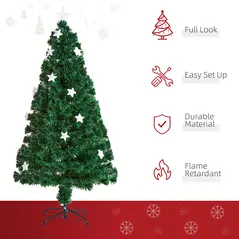 HOMCOM 5FT Prelit Artificial Christmas Tree Fibre Optic Star LED Light Holiday Home Xmas Decoration with LED Light for Indoor Party, Green - 4