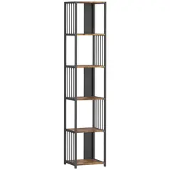 HOMCOM 5-Tier Bookshelf with Steel Frame - Rustic Brown - 1