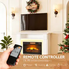 HOMCOM 6142 BTU Fireplace and LED Mantel, 17-27°C - White - 6
