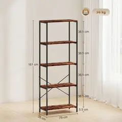 HOMCOM 5-Tier Bookshelf, Industrial Bookcase with Metal Frame - Rustic Brown and Black - 3