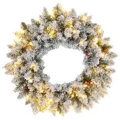 HOMCOM 60" Snowy Pine Cone and Berry Christmas Wreath, with LED Lights - 1