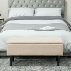 HOMCOM 57L Teddy Fleece Storage Ottoman - Cream - 8