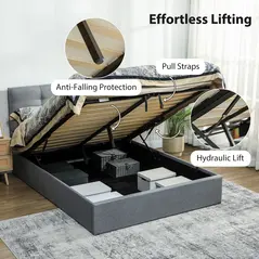 HOMCOM 5ft King Ottoman Bed with Gas Lift Storage - Grey - 5