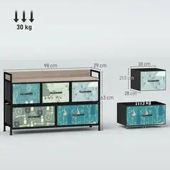 HOMCOM 5-Drawer Chest of Drawers - Blue - 3