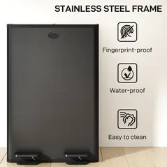 HOMCOM 56L Dual Compartment Stainless Steel Bin, with Deodoriser Holders - Black - 8