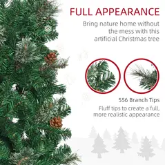HOMCOM 6.5FT Tall Pencil Slim Artificial Christmas Tree with Realistic Branches, Tip Count and Pine Cones, Pine Needles Tree, Xmas Decoration, Green - 7