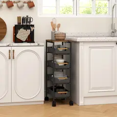 HOMCOM 5-Tier Storage Trolley on Wheels - Black - 2