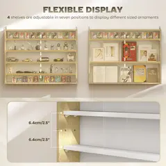 HOMCOM 5-Tier Wall Display Shelf Unit Cabinet w/ 4 Adjustable Shelves Glass Doors Home Office Ornaments 60x80cm Natural - 4