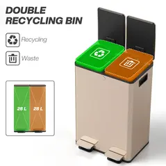 HOMCOM 56L Dual Compartment Stainless Steel Bin, with Deodoriser Holders - Gold Tone - 4